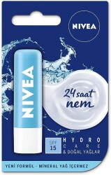 NIVEA Hydro Care Dudak Bakım Kremi, 24 Saat Nem, Aloe Vera, Saf Su ve Doğal Yağlar, SPF 15, Gün Boyu Dudak Bakımı, 4,8g - 1