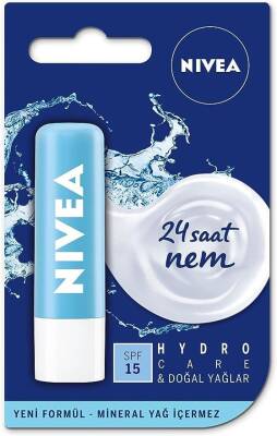 NIVEA Hydro Care Dudak Bakım Kremi, 24 Saat Nem, Aloe Vera, Saf Su ve Doğal Yağlar, SPF 15, Gün Boyu Dudak Bakımı, 4,8g - 1