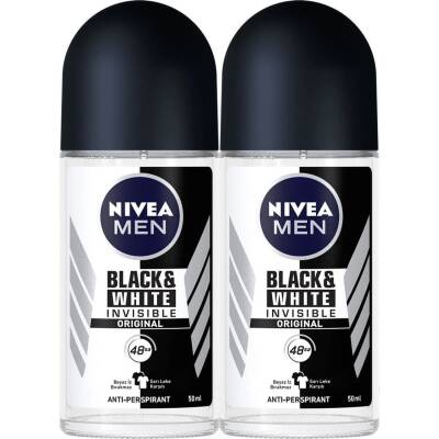 NIVEA Men Erkek Roll on Deodorant Invisible Black&White Original, 48 Saat Anti-perspirant Koruma 50 ml x 2 Adet - 1